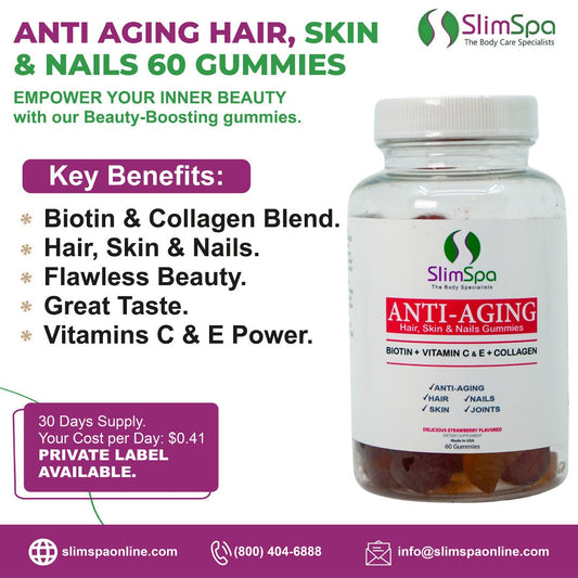 Hair Skin Nails Gummies bottle — 2500mcg biotin, private label available | SlimSpa