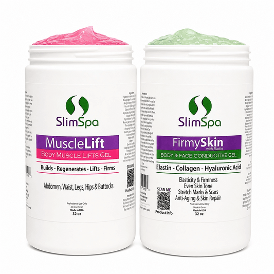 Firm and Lift Combo Gel 32oz — FirmySkin ELASTIN + MuscleLIFT professional dual-action firming duo for estheticians | SlimSpa