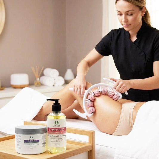 SlimSpa Lymphatic CelluSolution 3-Step Kit box — massager, oil & cream bundle | SlimSpa
