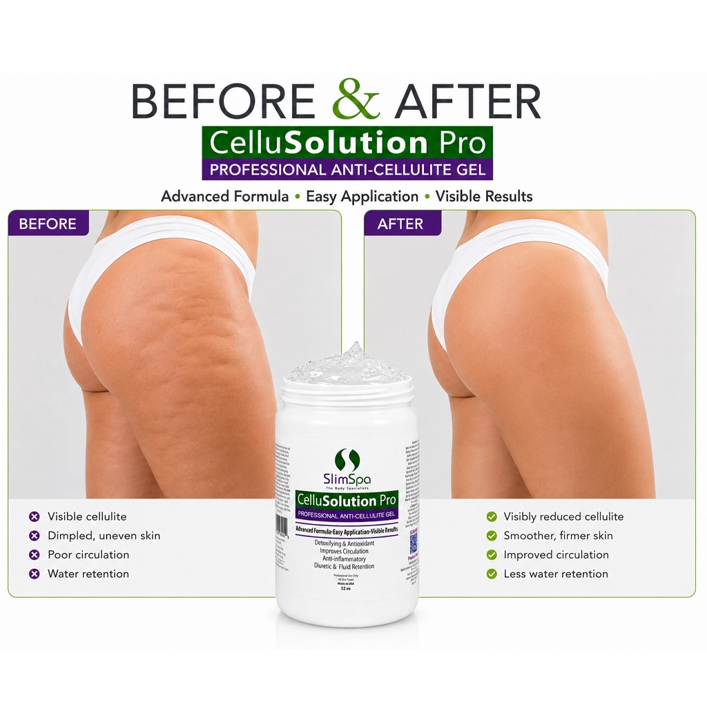 Gel anticelulítico CelluSolution Pro de 946 ml – Tratamiento profesional reductor de celulitis y reafirmante corporal