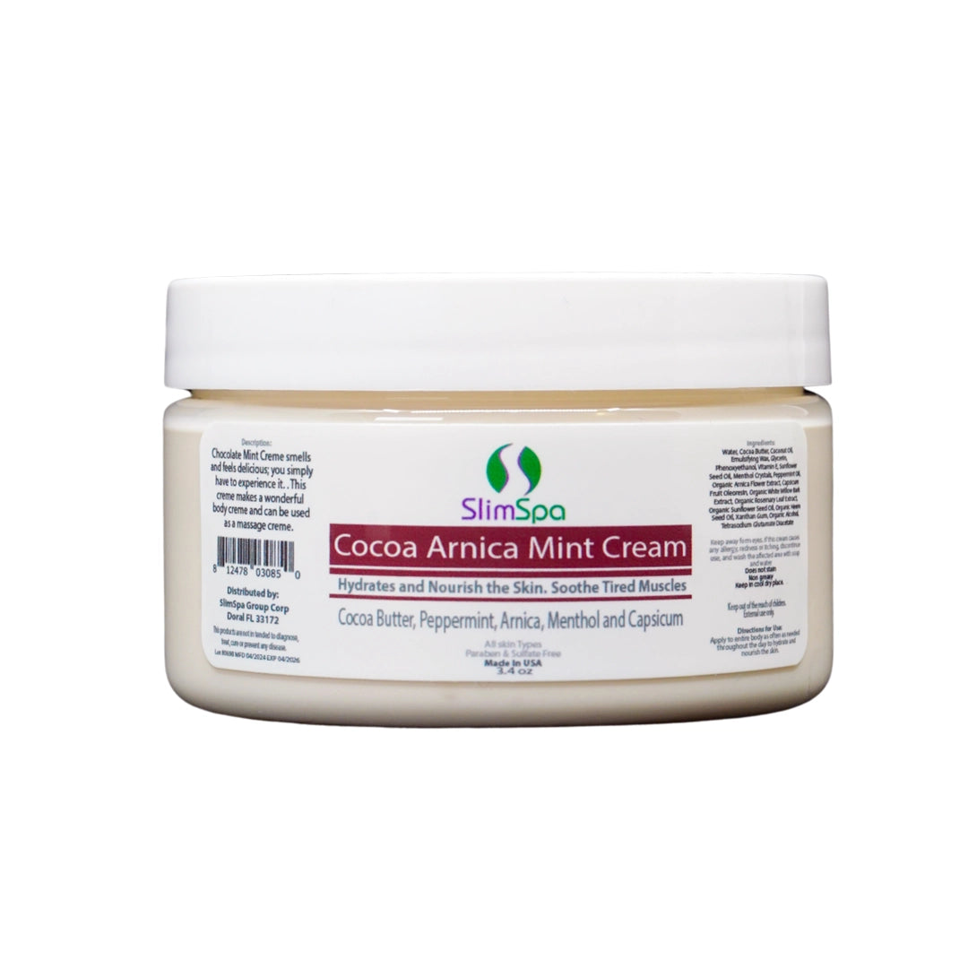 Crema corporal de cacao, árnica y menta, 4 oz