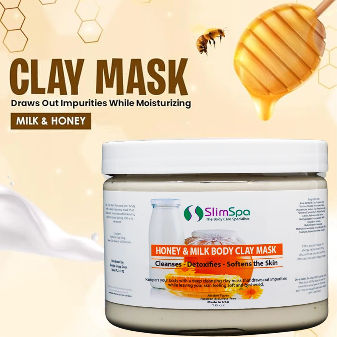 Mascarilla corporal de arcilla con miel y leche, 16 oz.