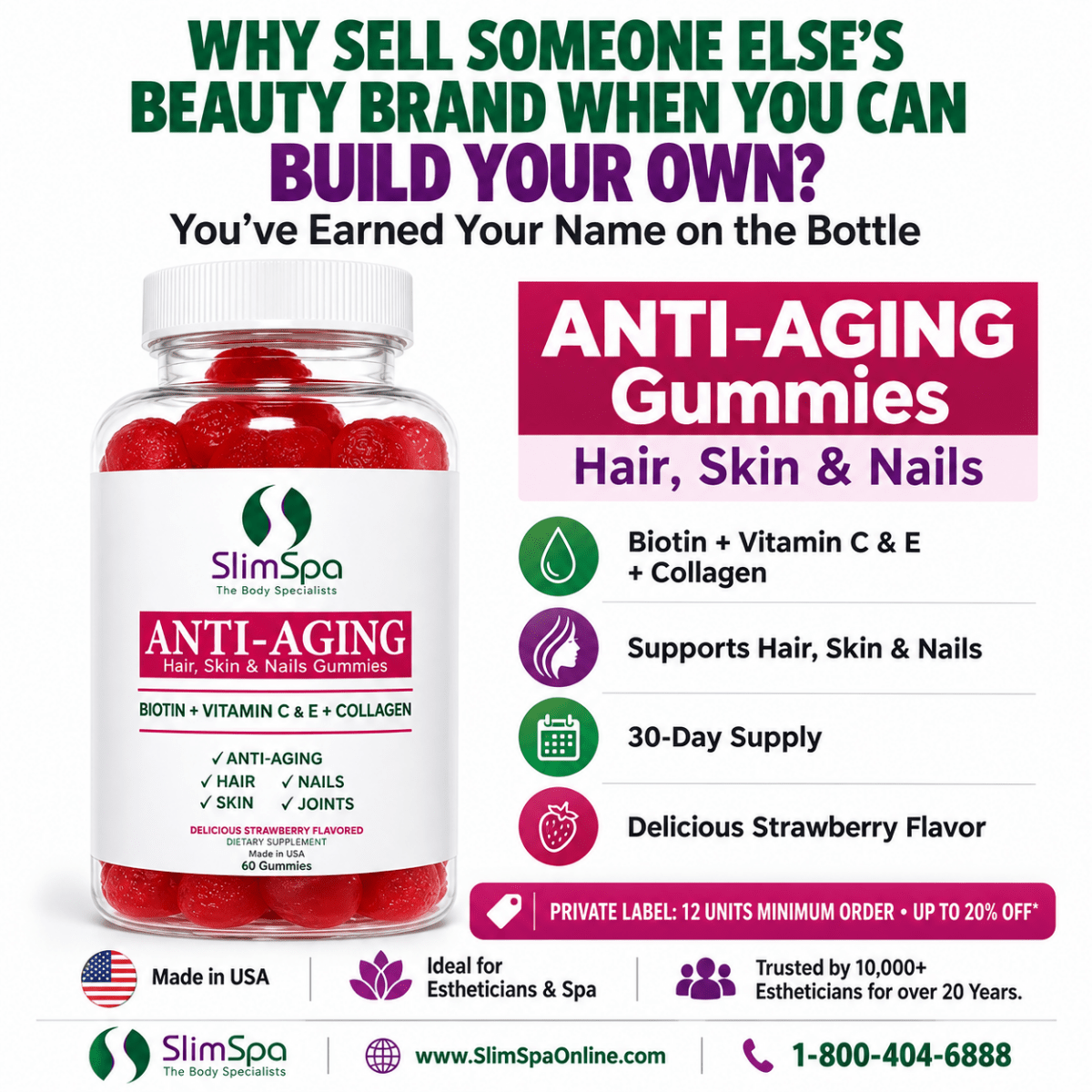 Anti-Aging Hair, Skin & Nails Gummies (60) – Biotin & Collagen Spa Retail Supplement - SlimSpaOnline
