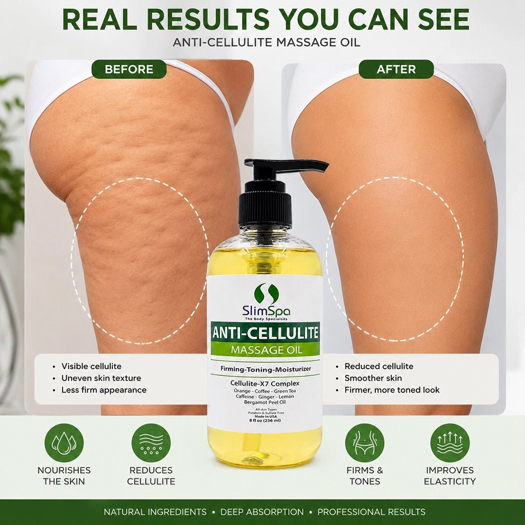 Anti-Cellulite Massage Oil 8oz – Professional Caffeine & Botanical Body Contouring Spa Oil - SlimSpaOnline