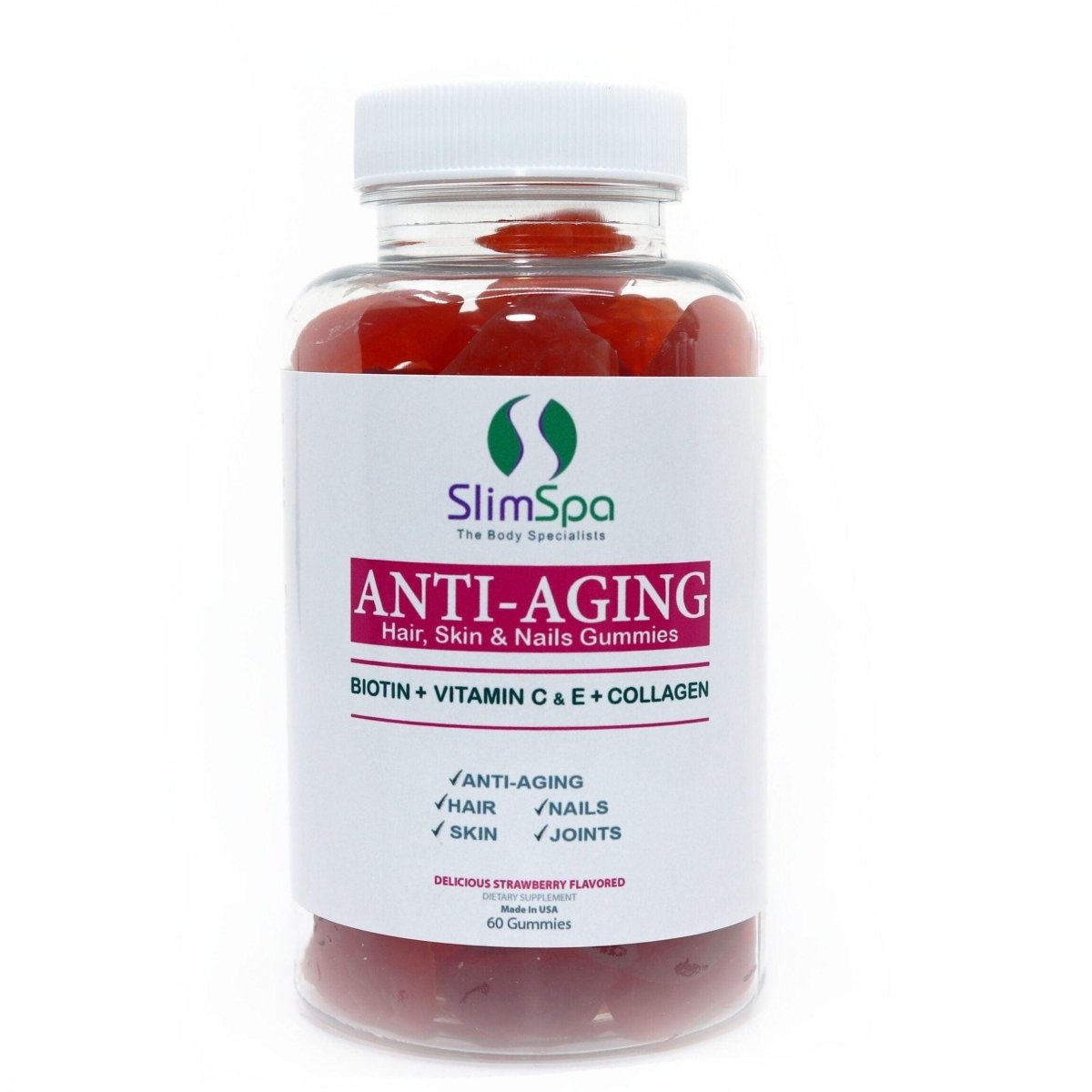Anti-Aging Hair, Skin & Nails Gummies 60ct — biotin & collagen spa retail supplement | SlimSpa