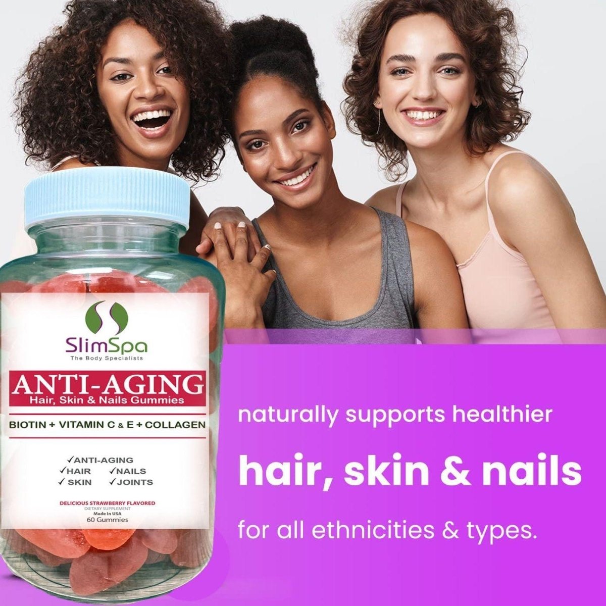 ANTIAGING Hair, Skin & Nails 60 Gummies - SlimSpaOnline