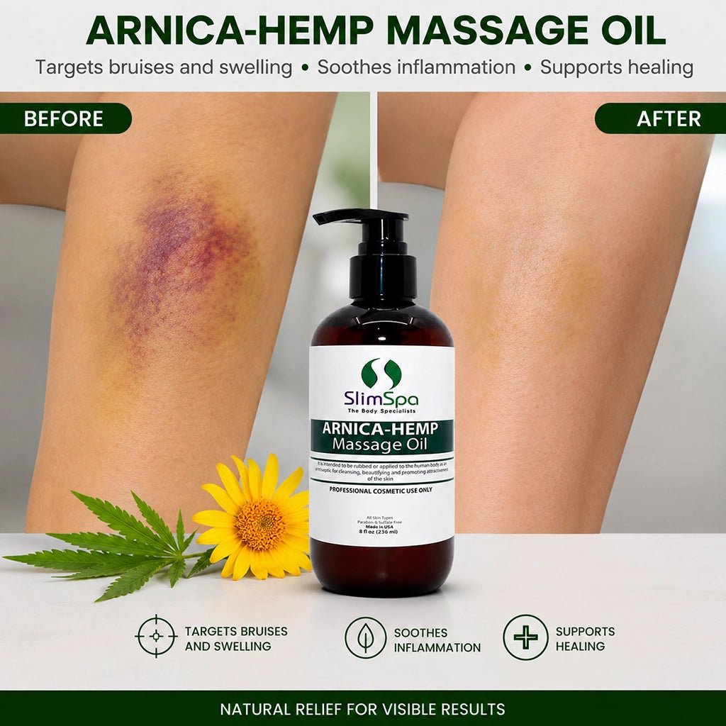 Arnica-Hemp Massage Body Oil 8oz – Professional Pain Relief & Muscle Recovery Massage Oil - SlimSpaOnline
