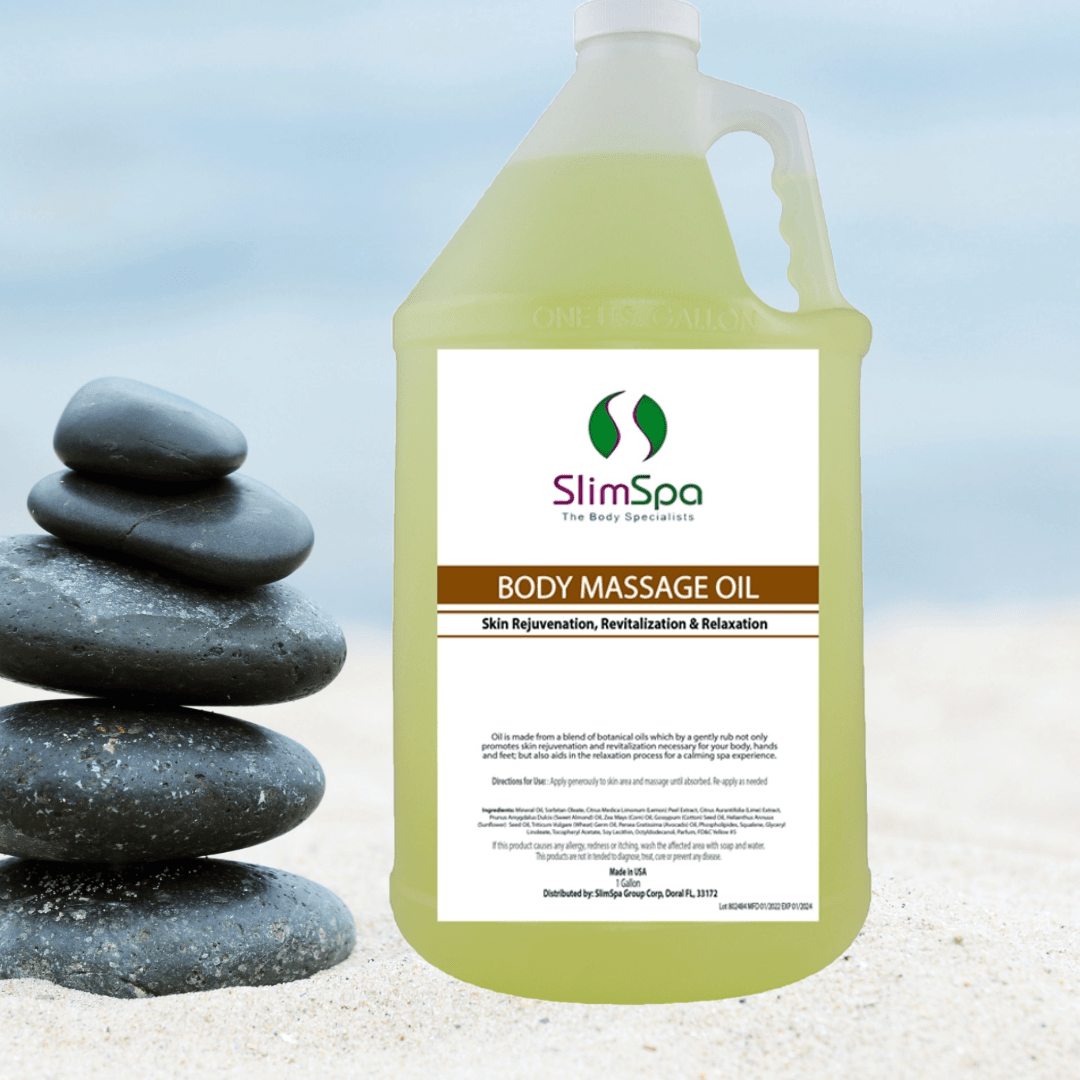 Body Massage Oil 1 Gallon wholesale — professional bulk anti-cellulite massage oil for esthetician distributors | SlimSpa