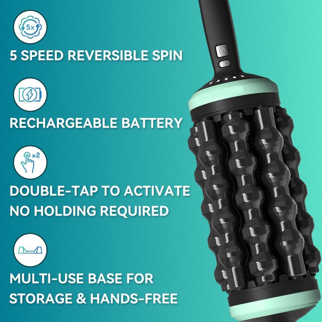 Professional percussive body massager in spa use — body contouring and cellulite reduction device for licensed estheticians