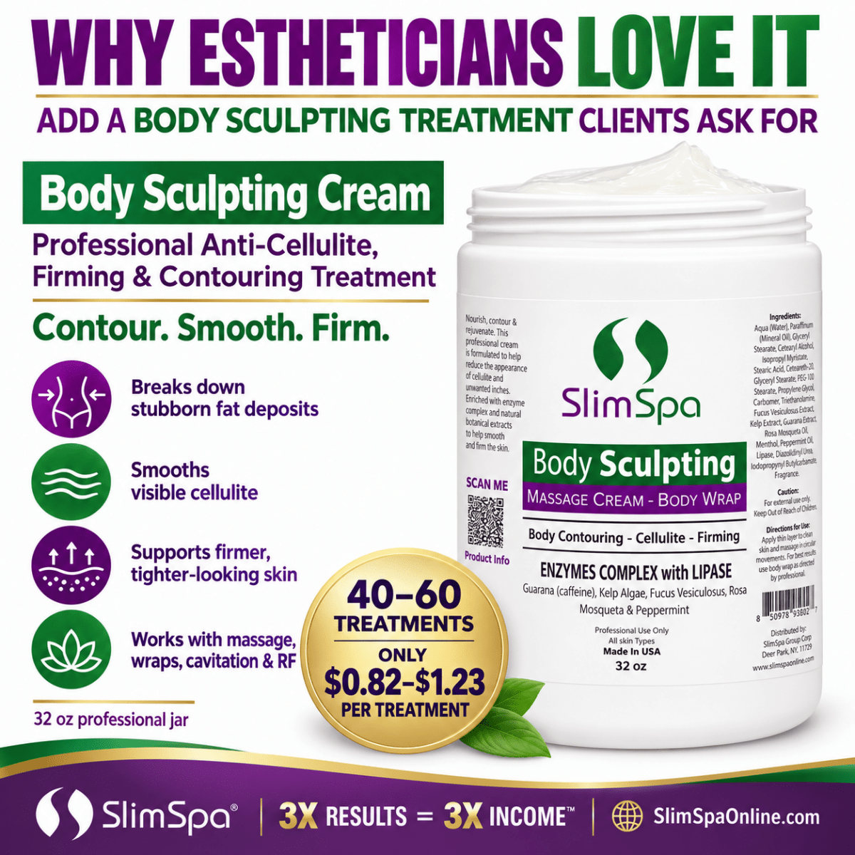 Body Sculpting Cream - Professional Fat Reduction & Cellulite Contouring (32 oz) - SlimSpaOnline