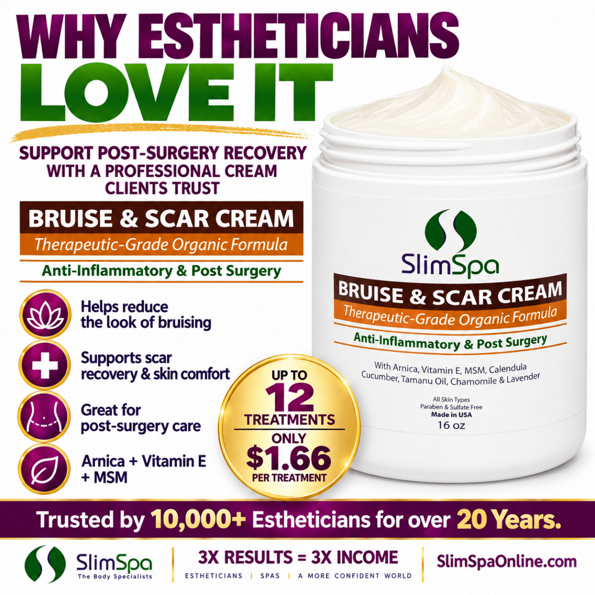 Bruise & Scar Healing Cream - Post-Surgery Recovery (16 oz) - SlimSpaOnline