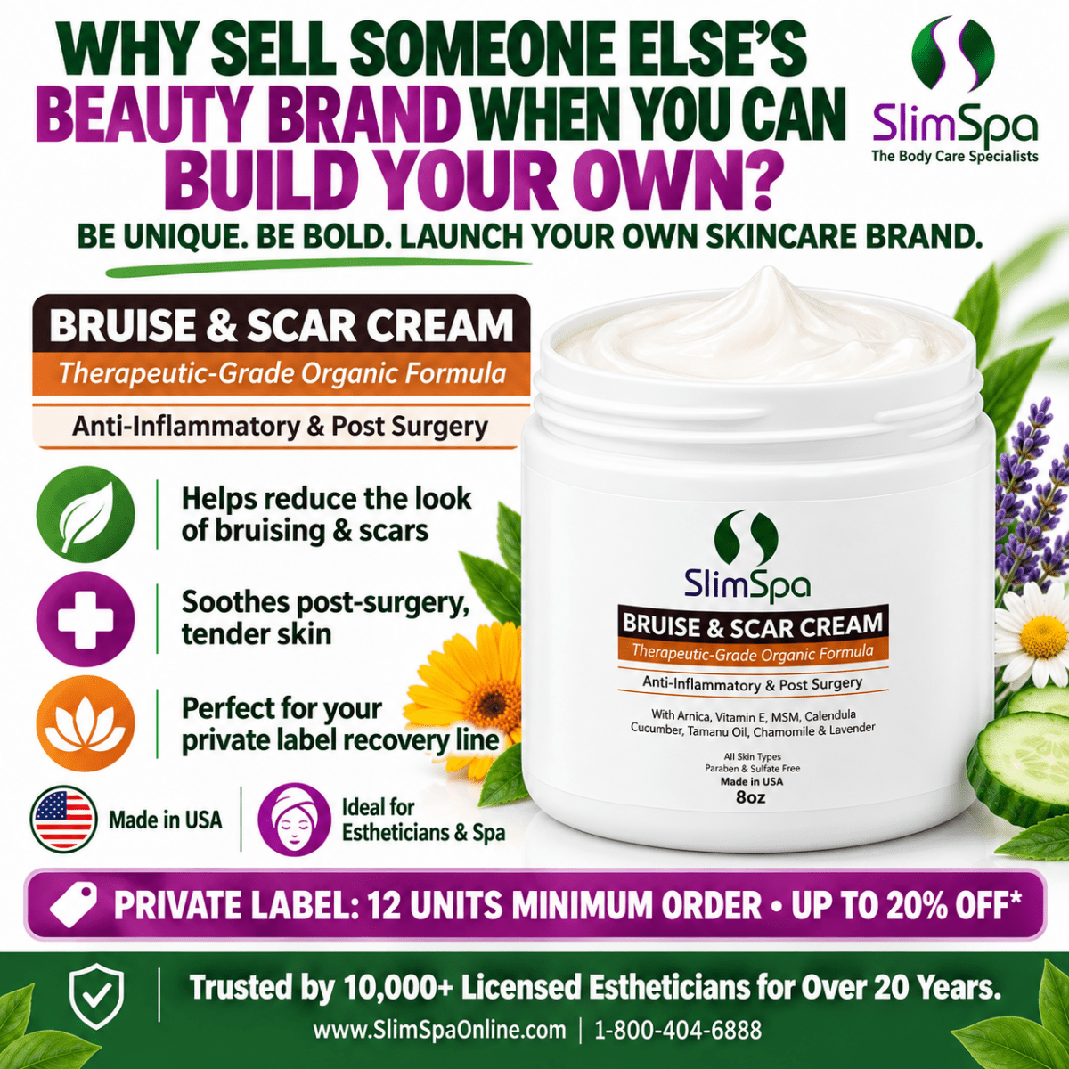 Bruise & Scar Organic Cream 8oz – Professional Post-Surgery Healing & Scar Recovery Treatment - SlimSpaOnline