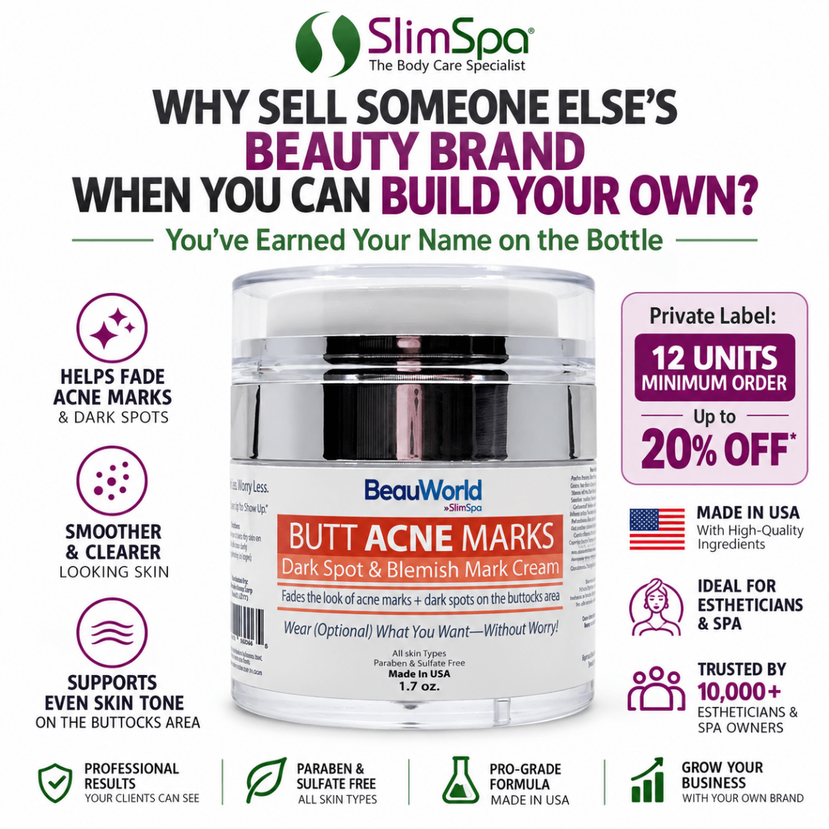 Butt Acne Marks & Dark Spots Cream 1.7oz – Professional Brightening & Post-Blemish Mark Treatment - SlimSpaOnline