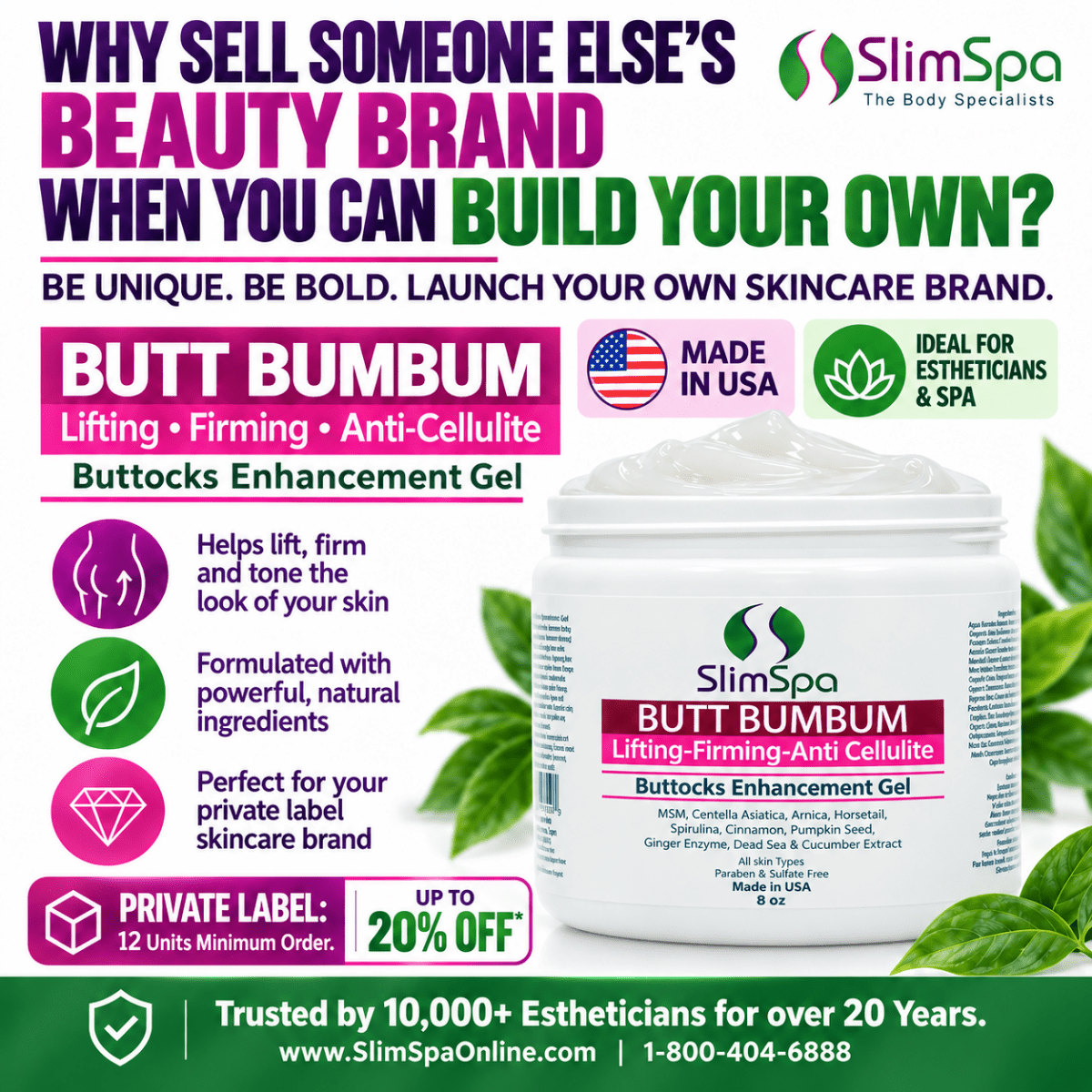 Butt BumBum Buttocks Enhancement Gel 8oz – Professional Lifting, Firming & Anti-Cellulite (MSM · Centella · Spirulina, 10 Botanicals) - SlimSpaOnline