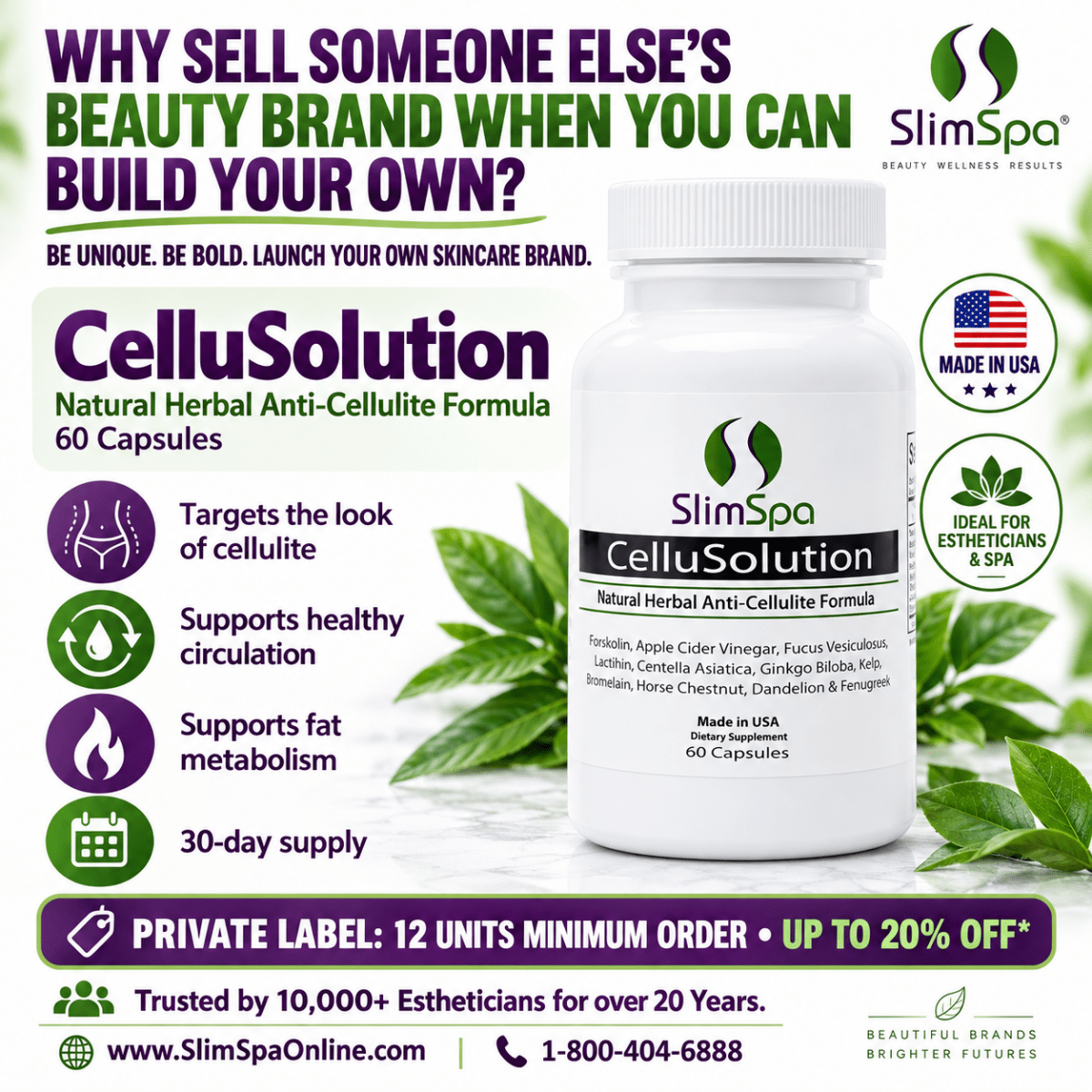 CelluSolution Natural Herbal Anti-Cellulite Supplement 60 Caps – Professional Spa Retail Formula - SlimSpaOnline