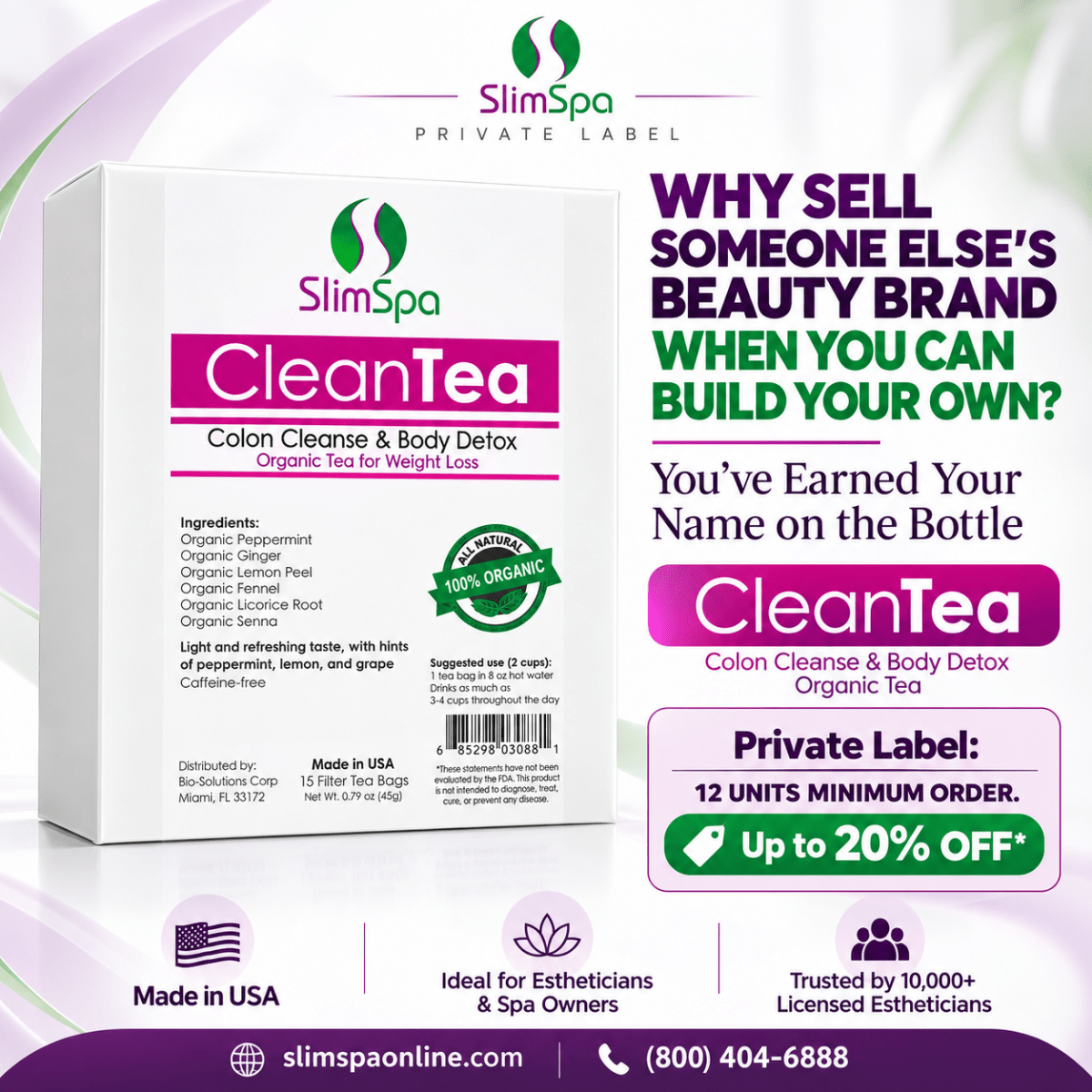 CleanTea Colon Cleanse & Body Detox Organic Tea – Weight Loss & Wellness Spa Retail (30 Bags) - SlimSpaOnline