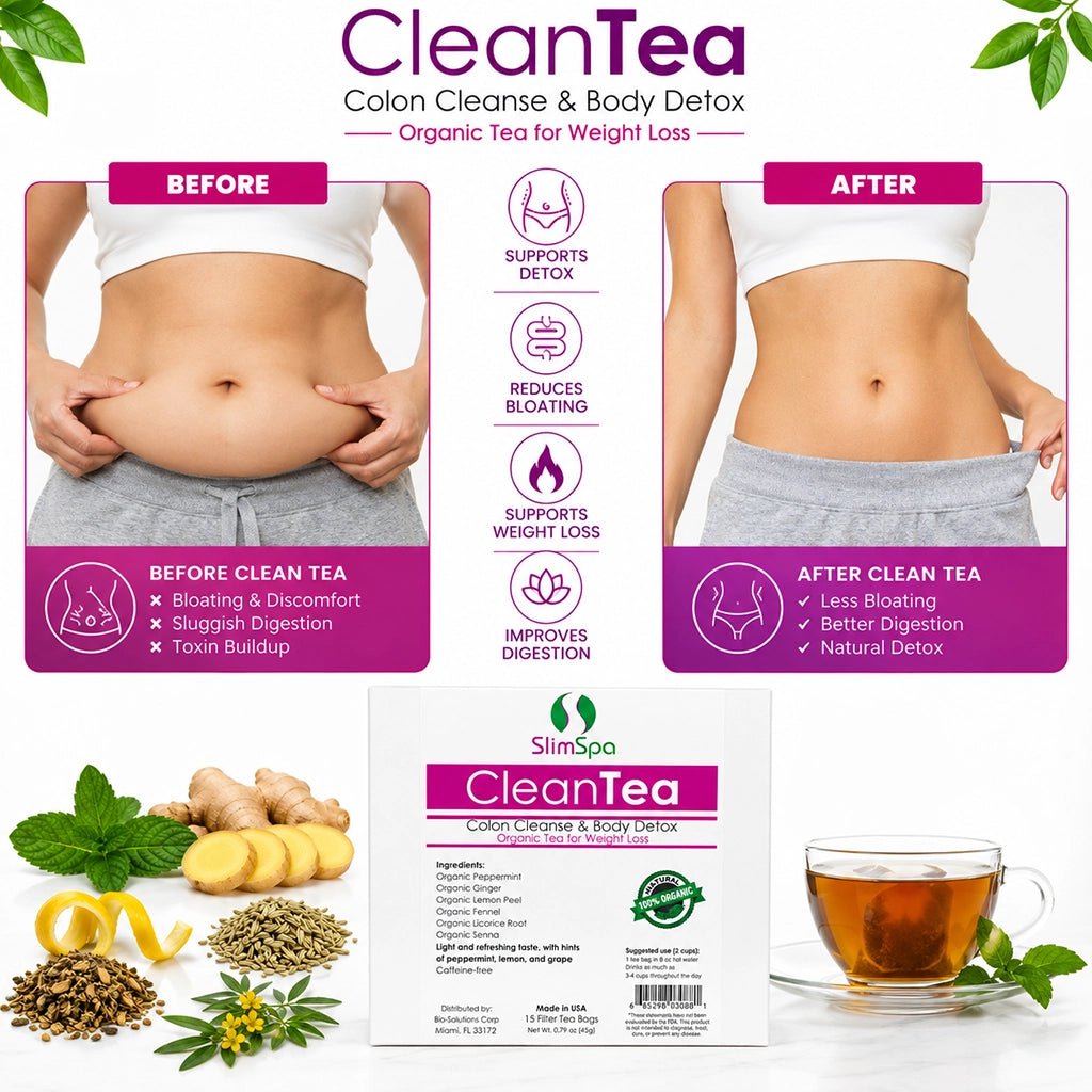 CleanTea Colon Cleanse & Body Detox Organic Tea – Weight Loss & Wellness Spa Retail (30 Bags) - SlimSpaOnline