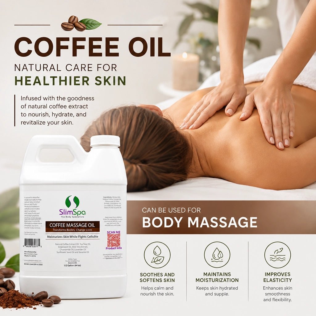 Coffee Body Massage Oil 64oz – Professional Anti-Cellulite & Detox Bulk Massage Oil (1/2 Gallon) - SlimSpaOnline
