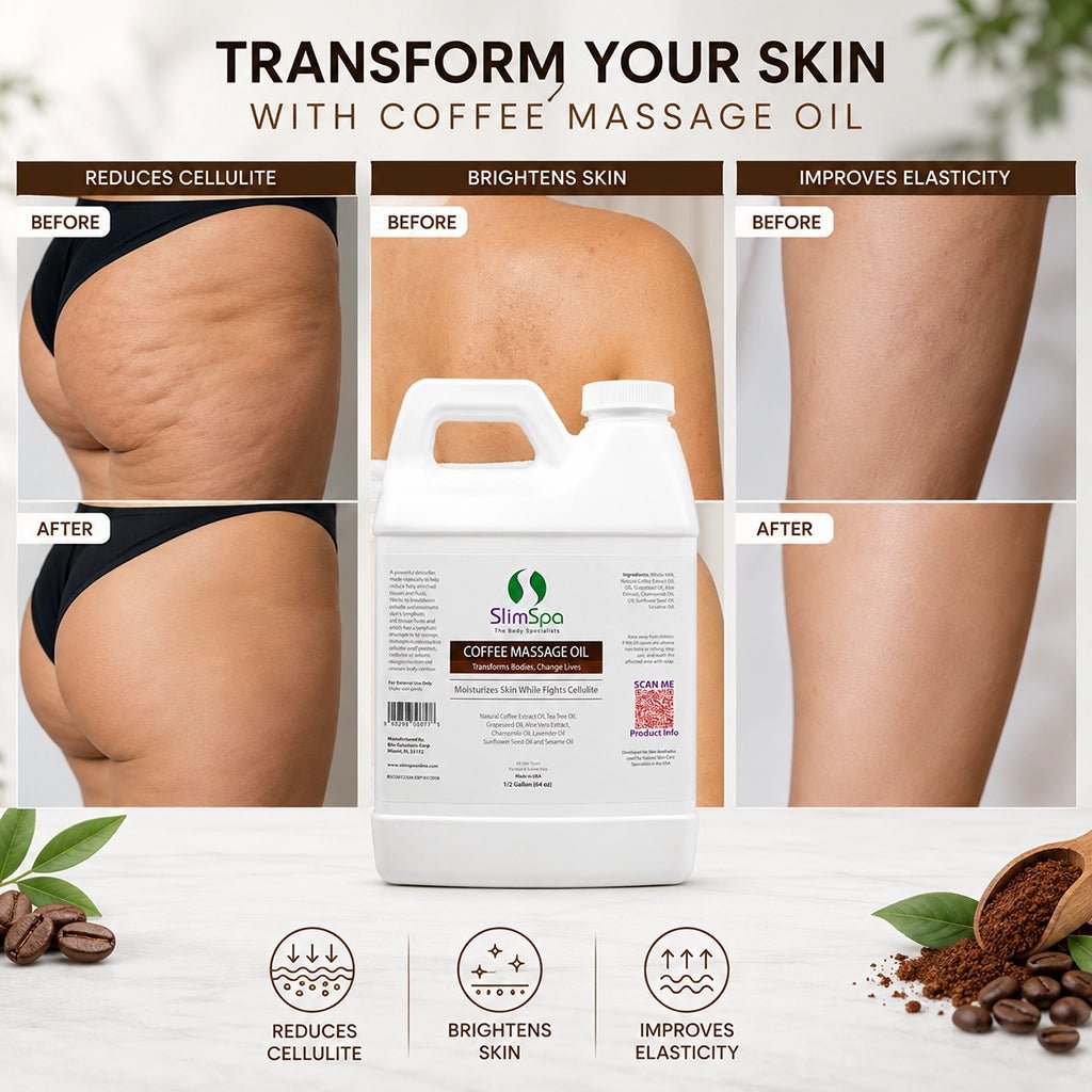 Coffee Body Massage Oil 64oz – Professional Anti-Cellulite & Detox Bulk Massage Oil (1/2 Gallon) - SlimSpaOnline