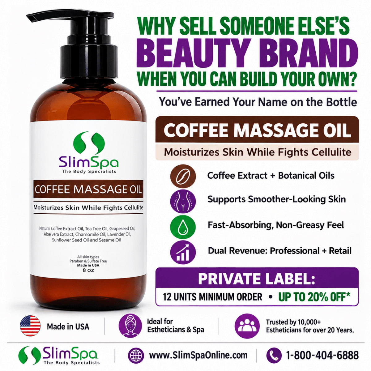 Coffee Body Massage Oil 8oz – Professional Detoxifying, Firming & Cellulite Reduction Spa Treatment - SlimSpaOnline