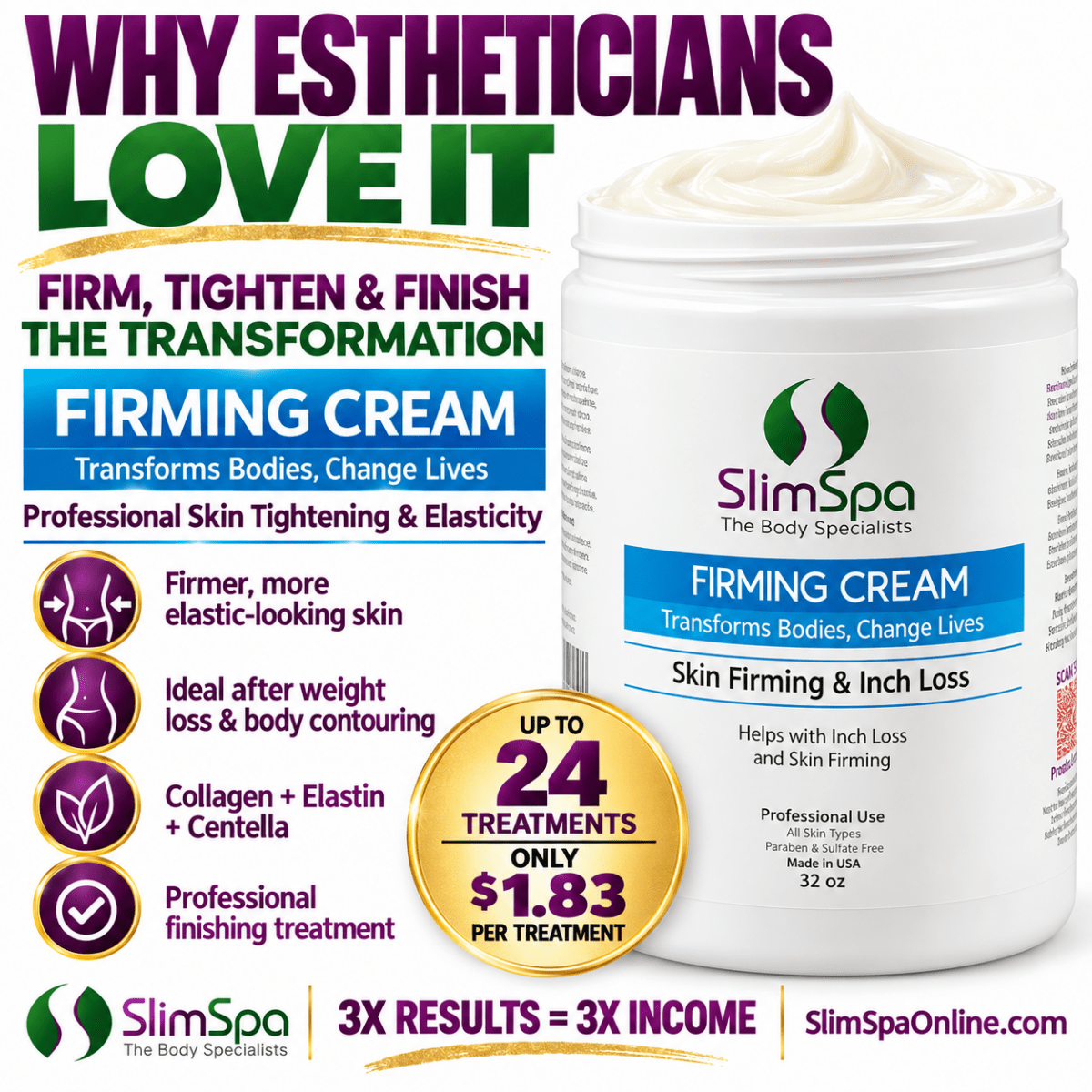 Firming Body Cream - Professional Skin Tightening & Elasticity (32 oz) - SlimSpaOnline
