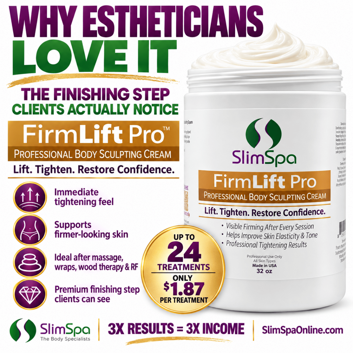 FirmLift Pro Body Sculpting Cream 32oz – Professional DMAE & Marine Collagen Body Contouring - SlimSpaOnline