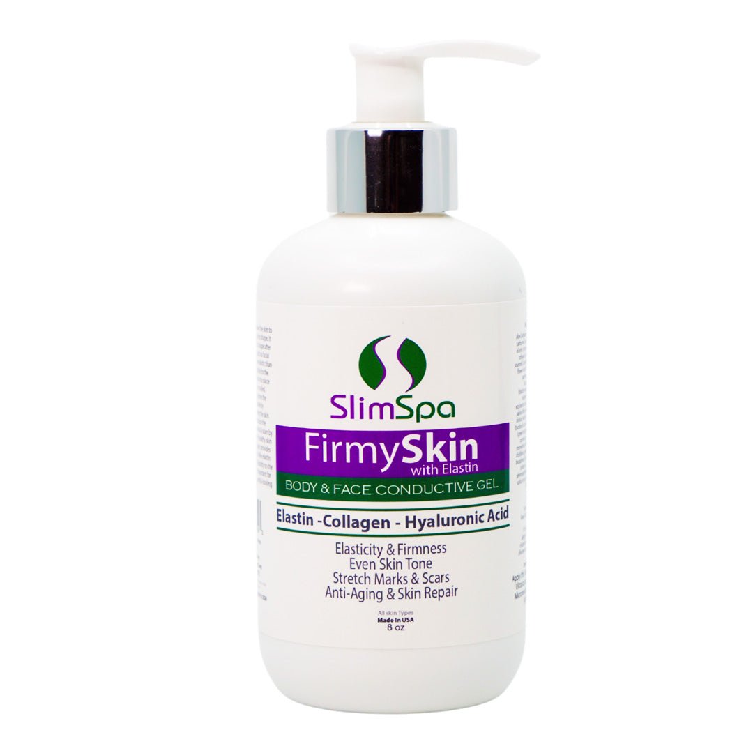 FirmySkin with Elastin Gel 8oz label detail — professional elastin & collagen skin tightening gel for estheticians | SlimSpa