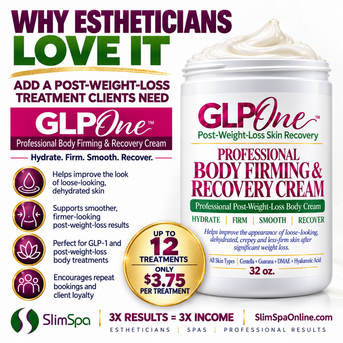 GLPOne™ Professional Firming & Recovery Body Cream — 32 oz - SlimSpaOnline