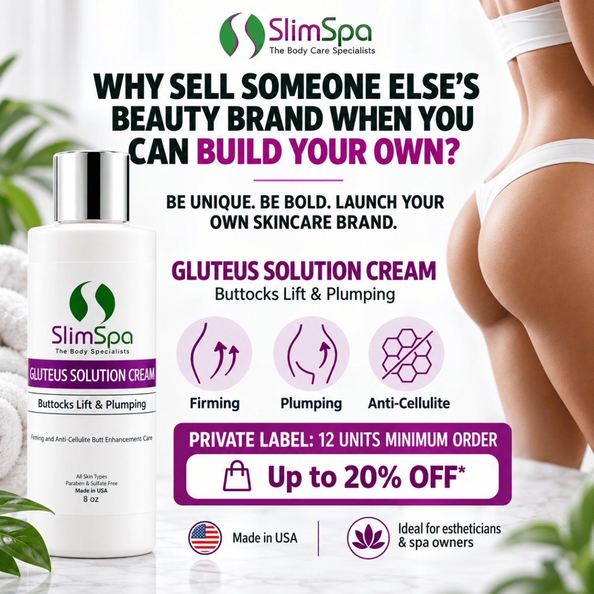Gluteus Solution Cream – Professional Buttocks Lifting, Firming & Anti-Cellulite Treatment (8 oz) - SlimSpaOnline