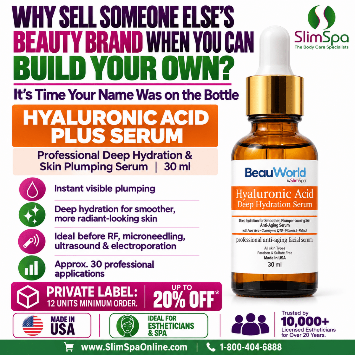 Hyaluronic Acid Plus Serum 30ml – Professional Deep Hydration & Skin Plumping Facial Serum - SlimSpaOnline
