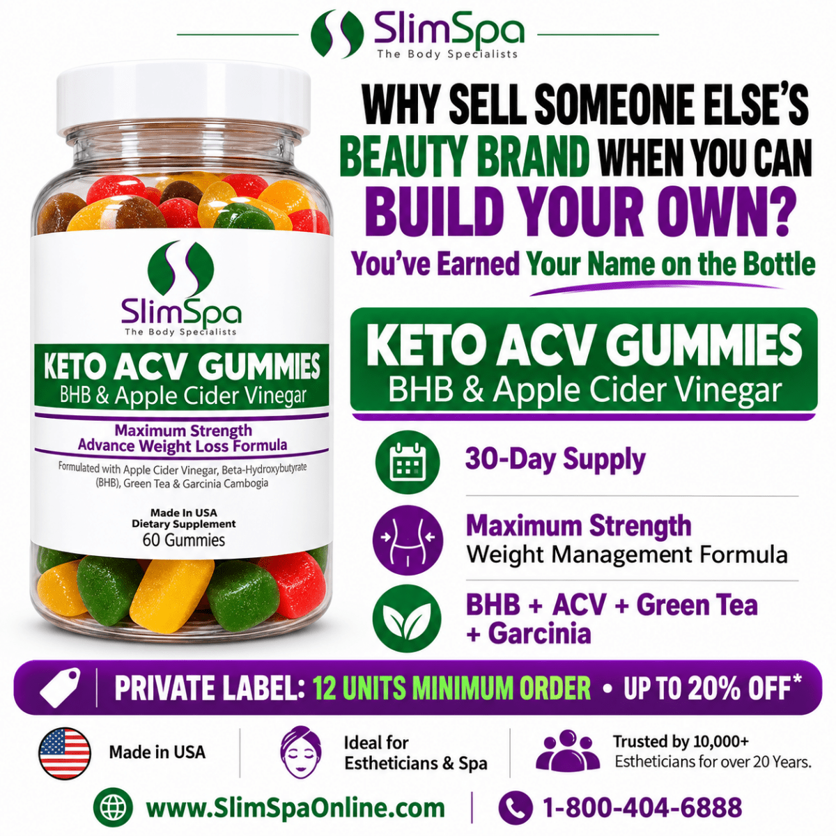 KETO ACV Gummies (60) – BHB + Apple Cider Vinegar Maximum Strength Weight Loss for Spa Retail - SlimSpaOnline