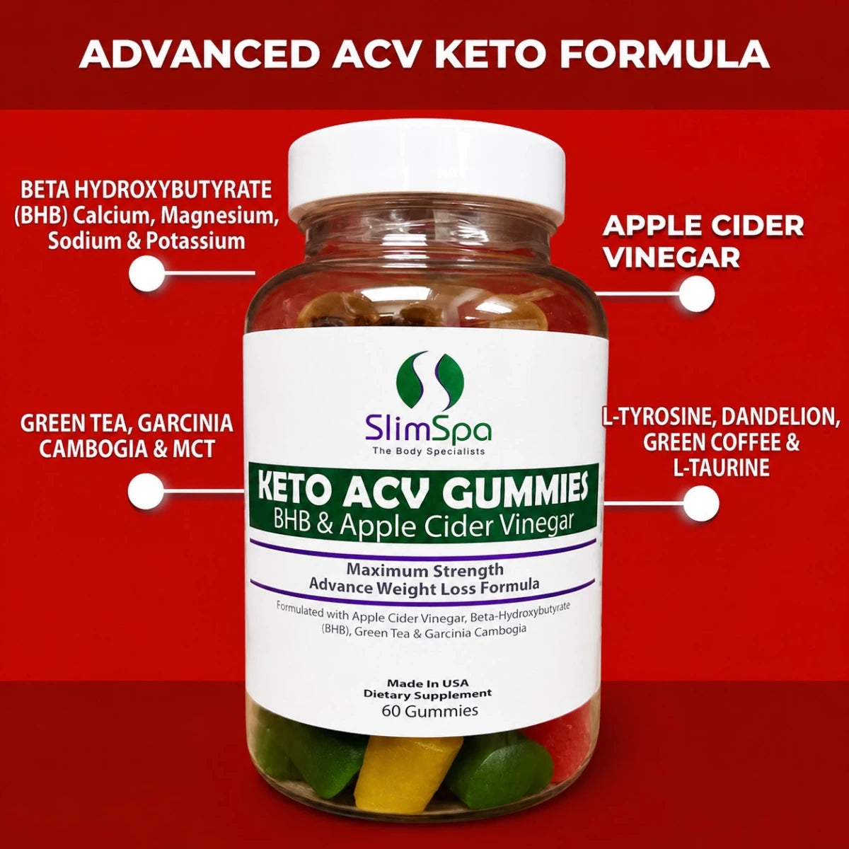 KETO ACV Gummies (60) – BHB + Apple Cider Vinegar Maximum Strength Weight Loss for Spa Retail - SlimSpaOnline