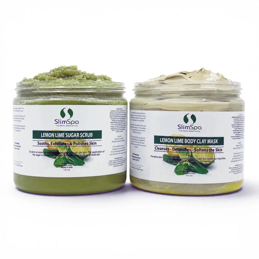 Lemon Lime Body Combo 16oz — professional detox & exfoliation spa duo, scrub + clay mask | SlimSpa