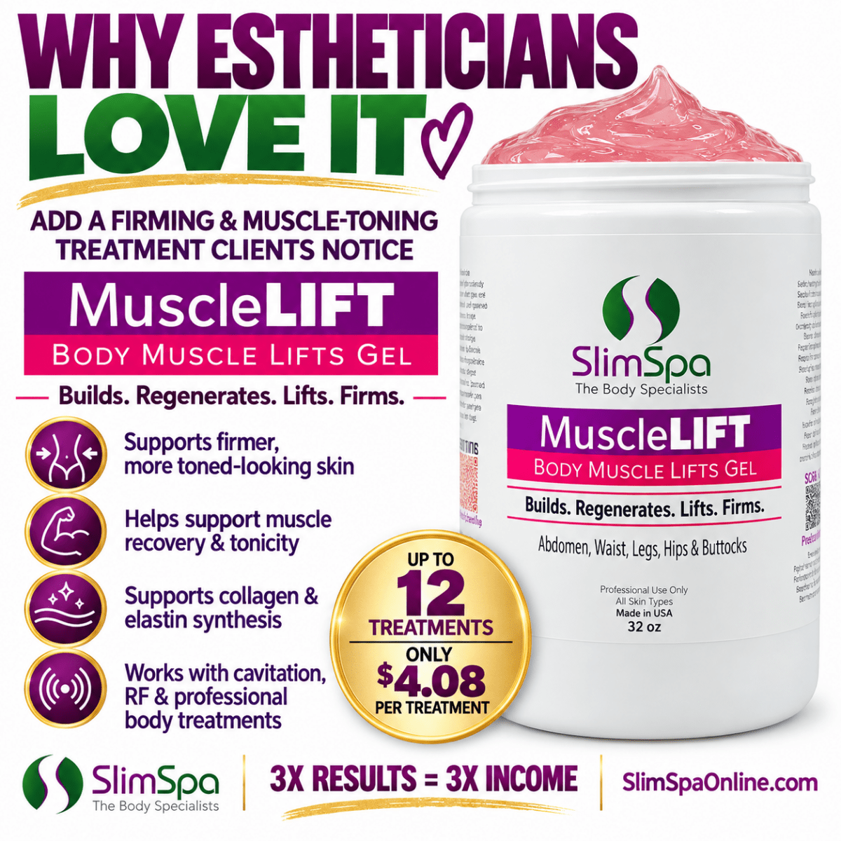 MuscleLIFT Body Muscle Lifts Gel 32oz – Professional Firming & Muscle Toning Treatment for Spas - SlimSpaOnline