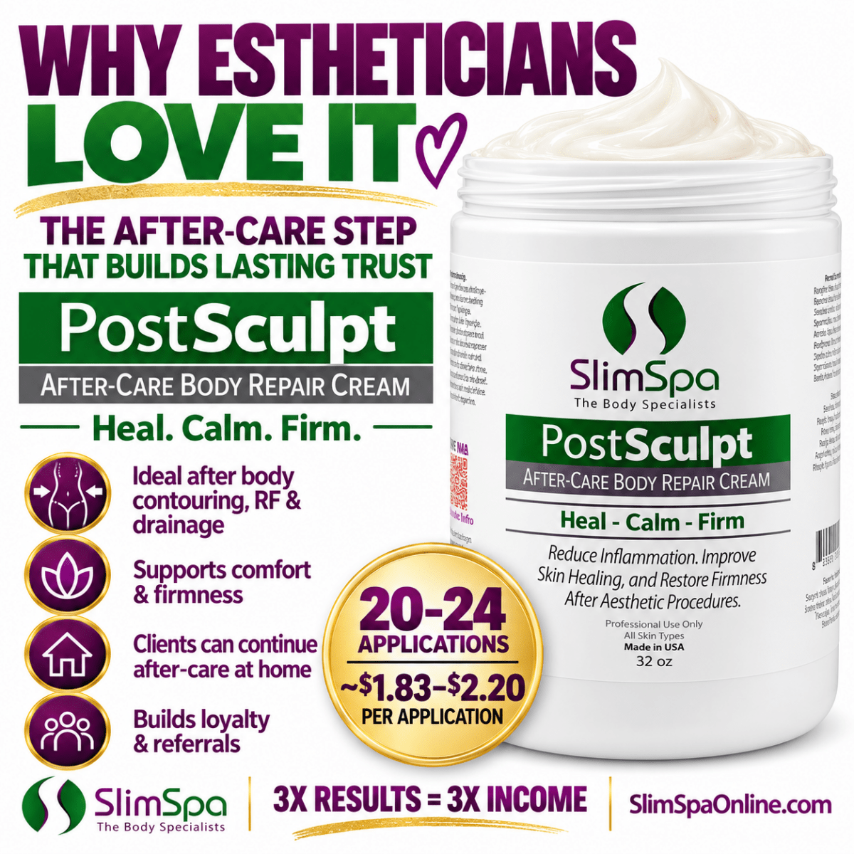 PostSculpt After-Care Body Repair Cream 32oz – Professional Post-Surgery Healing & Skin Firming - SlimSpaOnline