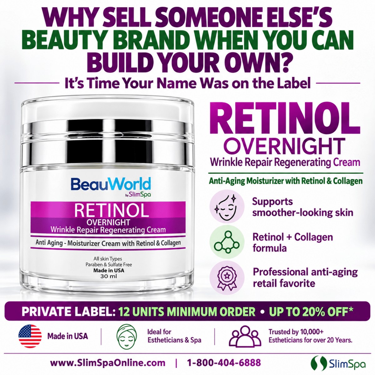 Retinol Overnight Wrinkle Repair Cream 50ml – Professional Anti-Aging Regenerating Treatment - SlimSpaOnline