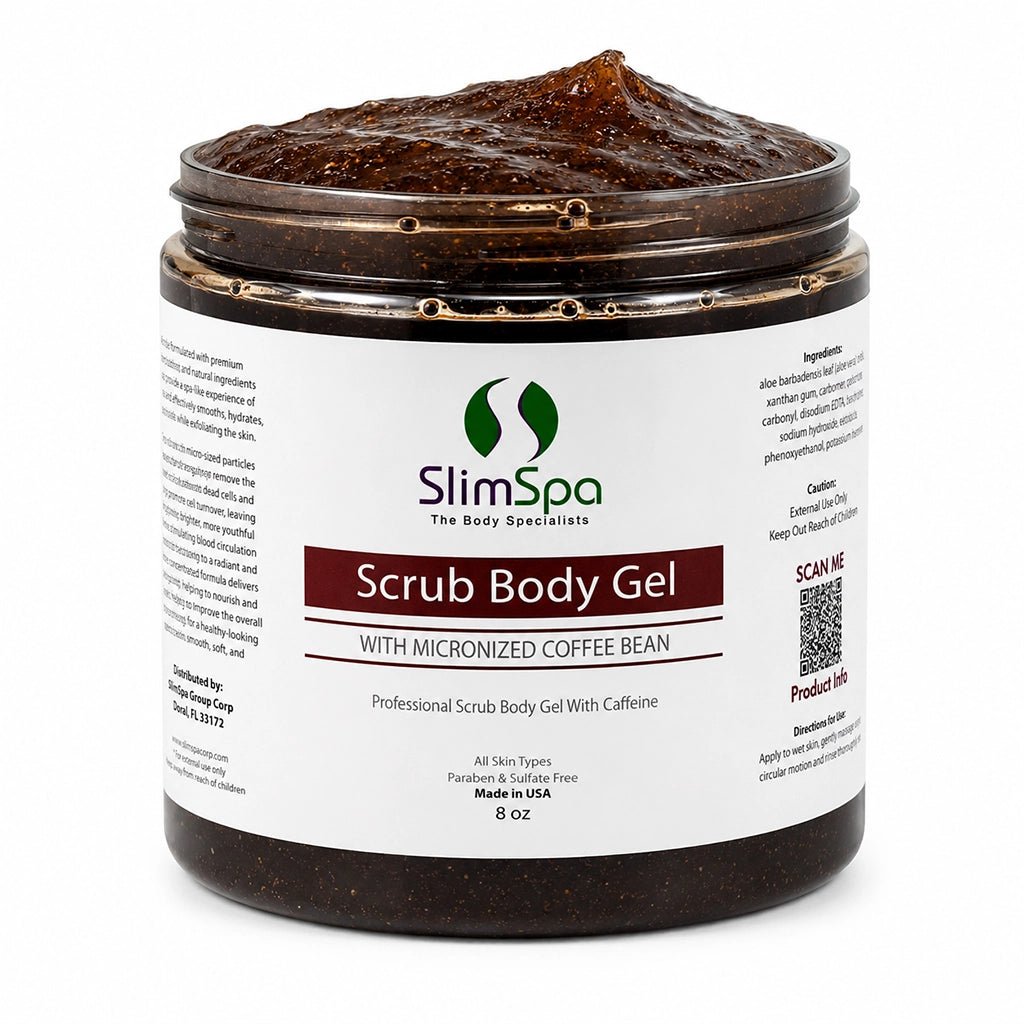 Scrub Body Gel with Micronized Coffee Bean 8oz – Professional Caffeine Exfoliant for Body Contouring - SlimSpaOnline