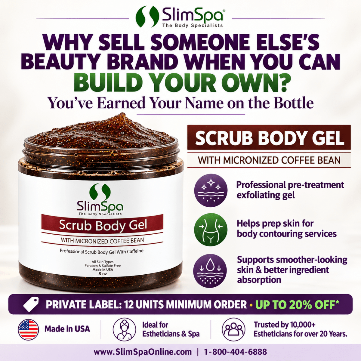 Scrub Body Gel with Micronized Coffee Bean 8oz – Professional Caffeine Exfoliant for Body Contouring - SlimSpaOnline