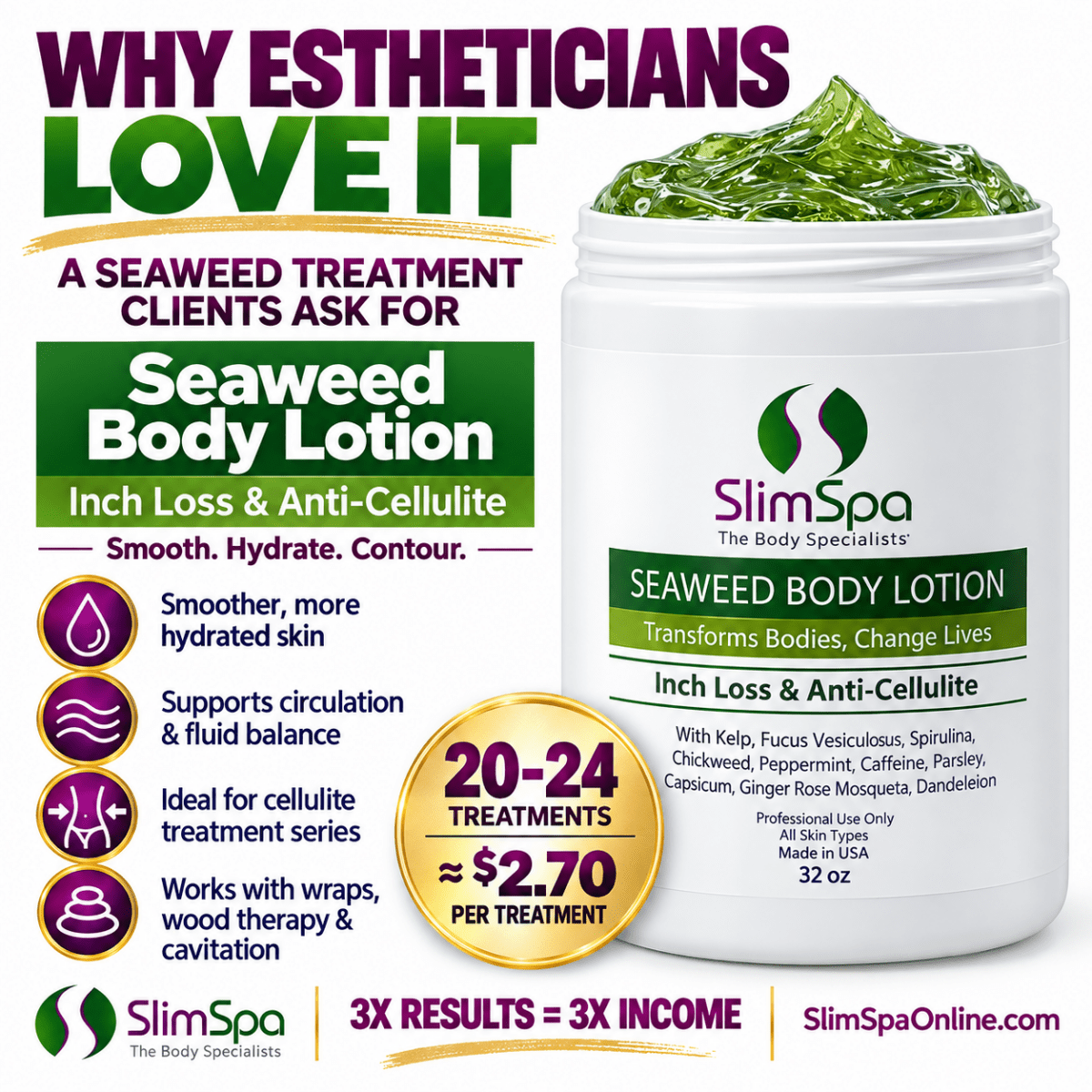 Seaweed Inch Loss & Anti-Cellulite Body Lotion - Professional Treatment (32 oz) - SlimSpaOnline