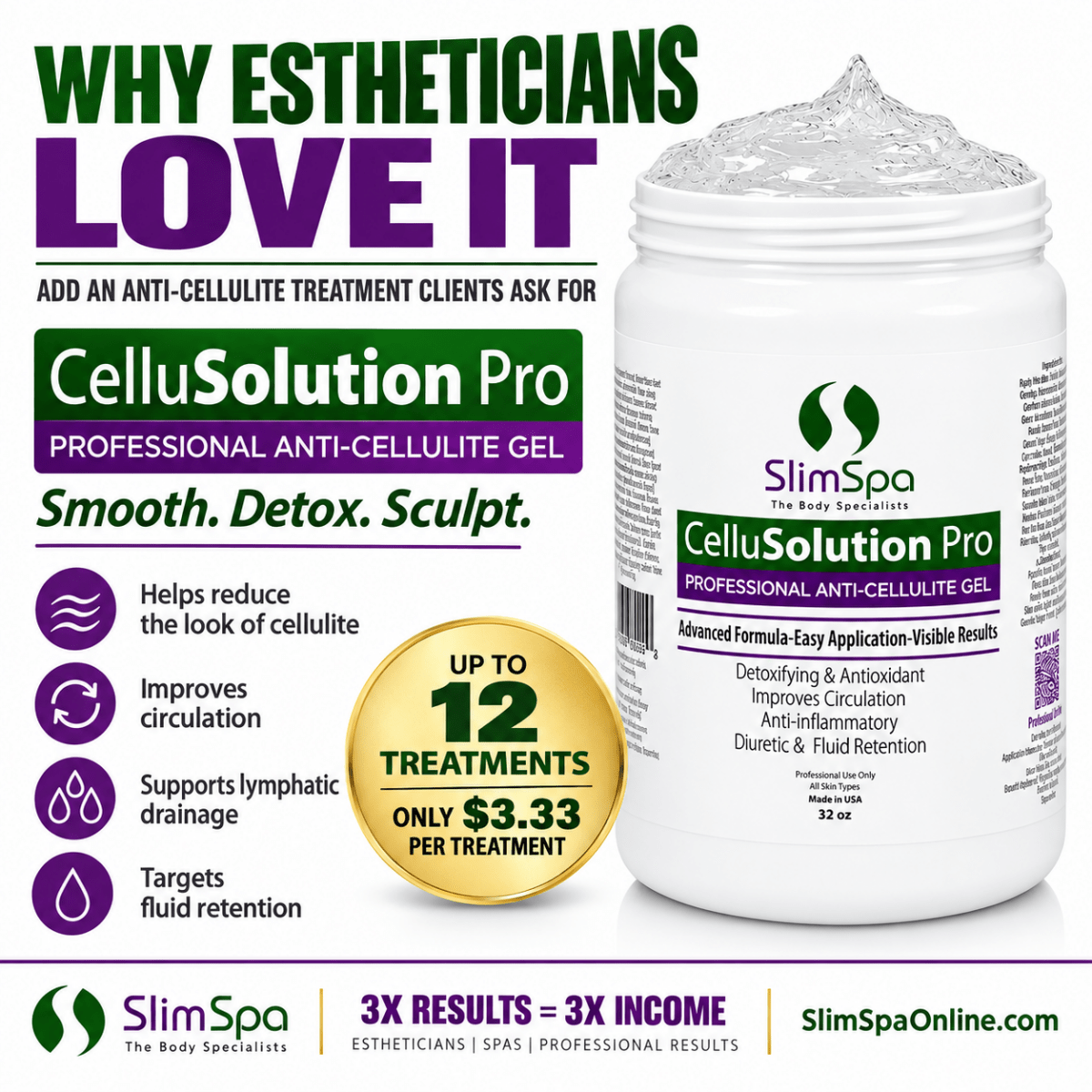 SlimSpa CelluSolution Pro Anti-Cellulite Gel 32oz – 14 Actives - SlimSpaOnline