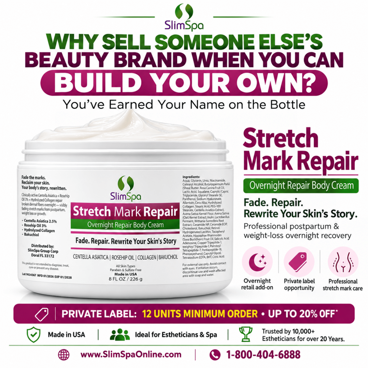 Stretch Mark Repair Body Cream 8oz – Professional Postpartum & Weight Loss Overnight Recovery - SlimSpaOnline