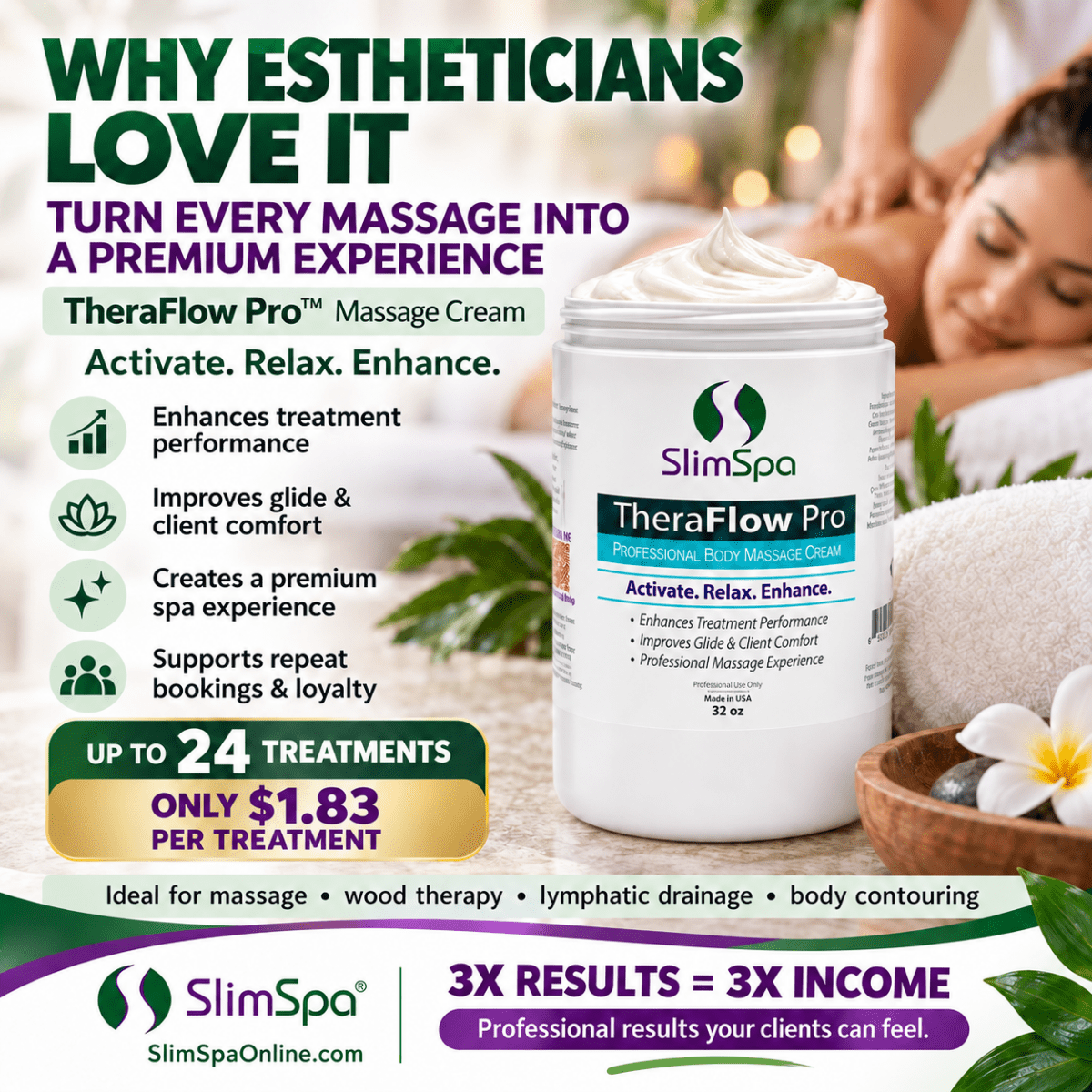 TheraFlow Pro™ Professional Massage Cream 32 oz. | Body Contouring