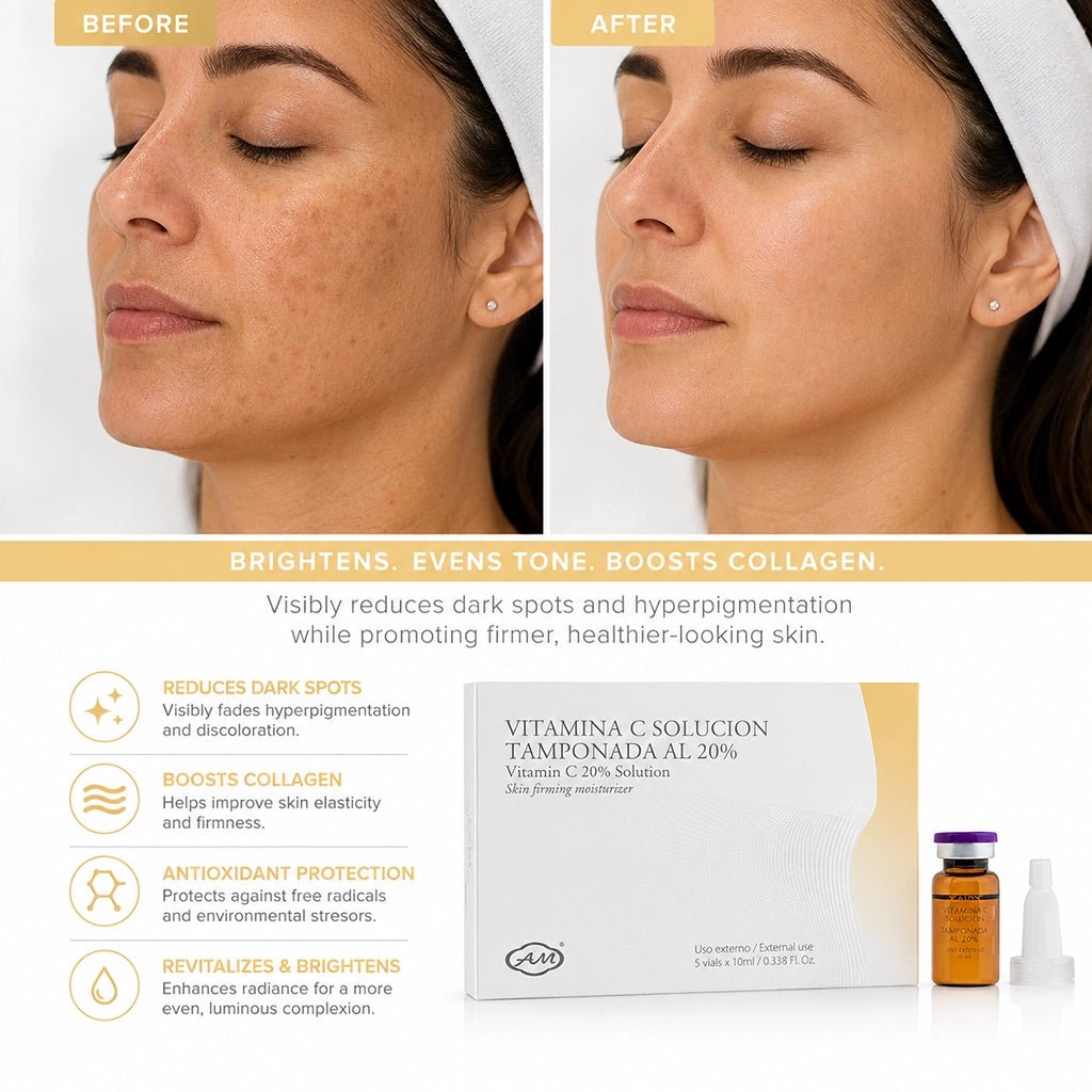 Vitamin C 20% Brightening Vials – Professional Hyperpigmentation, Dark Spot Correction & Anti-Aging Mesotherapy (5x10ml) - SlimSpaOnline