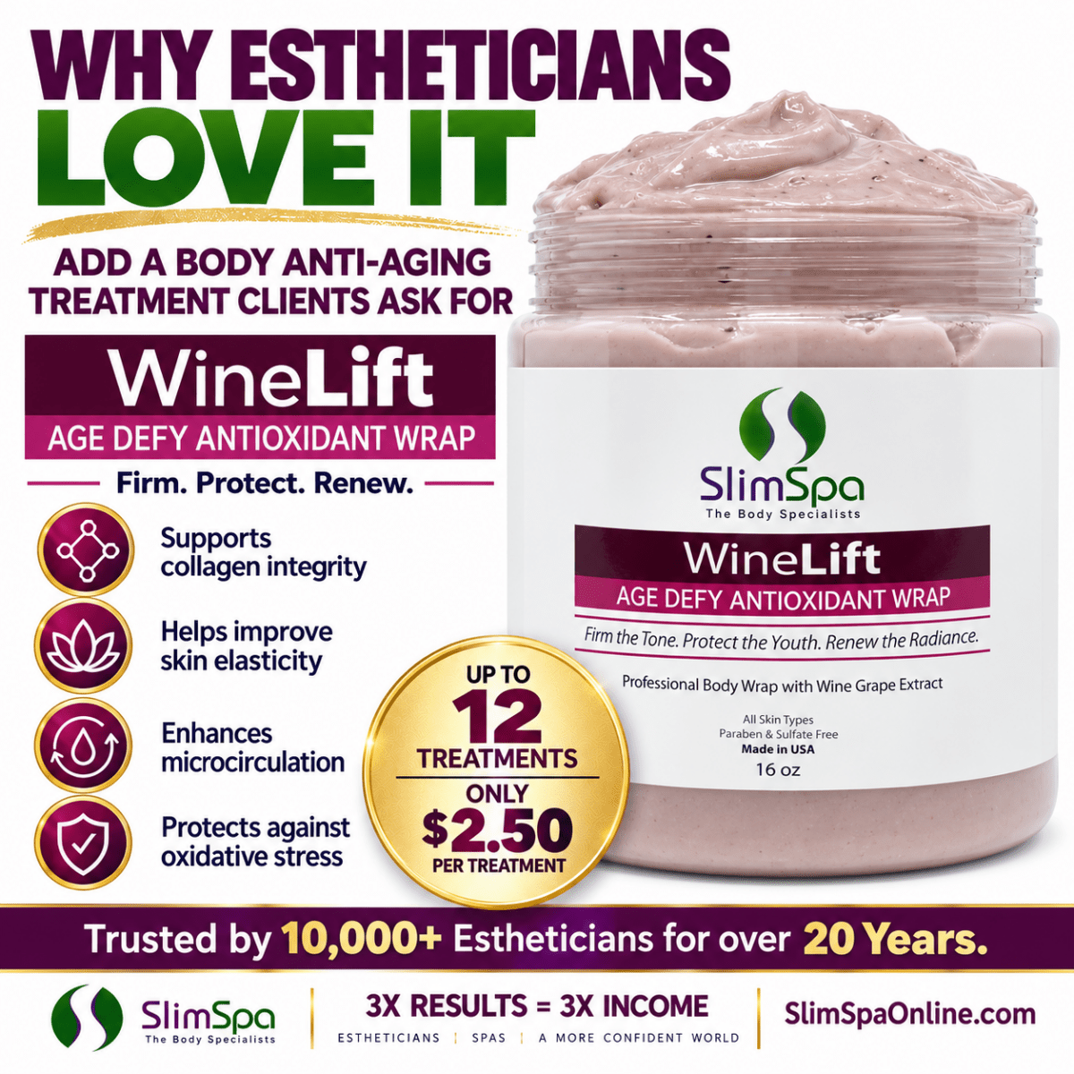 WineLift™ Age Defy Antioxidant Body Wrap 16oz – Professional Resveratrol Anti-Aging Body Treatment - SlimSpaOnline