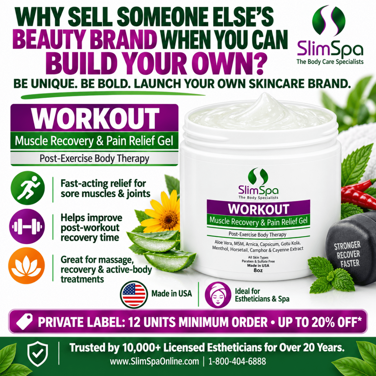 Workout Muscle Recovery & Pain Relief Gel 8oz – Professional Sports Therapy & Post-Workout Relief - SlimSpaOnline